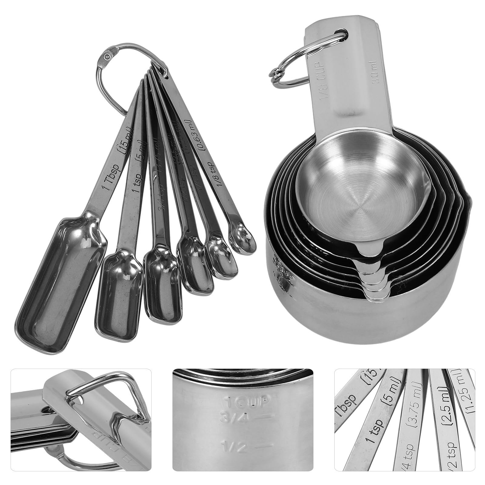 Happyyami Juego de Cucharas Medidoras Capacidad desde 0.63ml hasta 240ml de Acero Inoxidable 304 Diseño Apilable y Asas para Cocina y Repostería