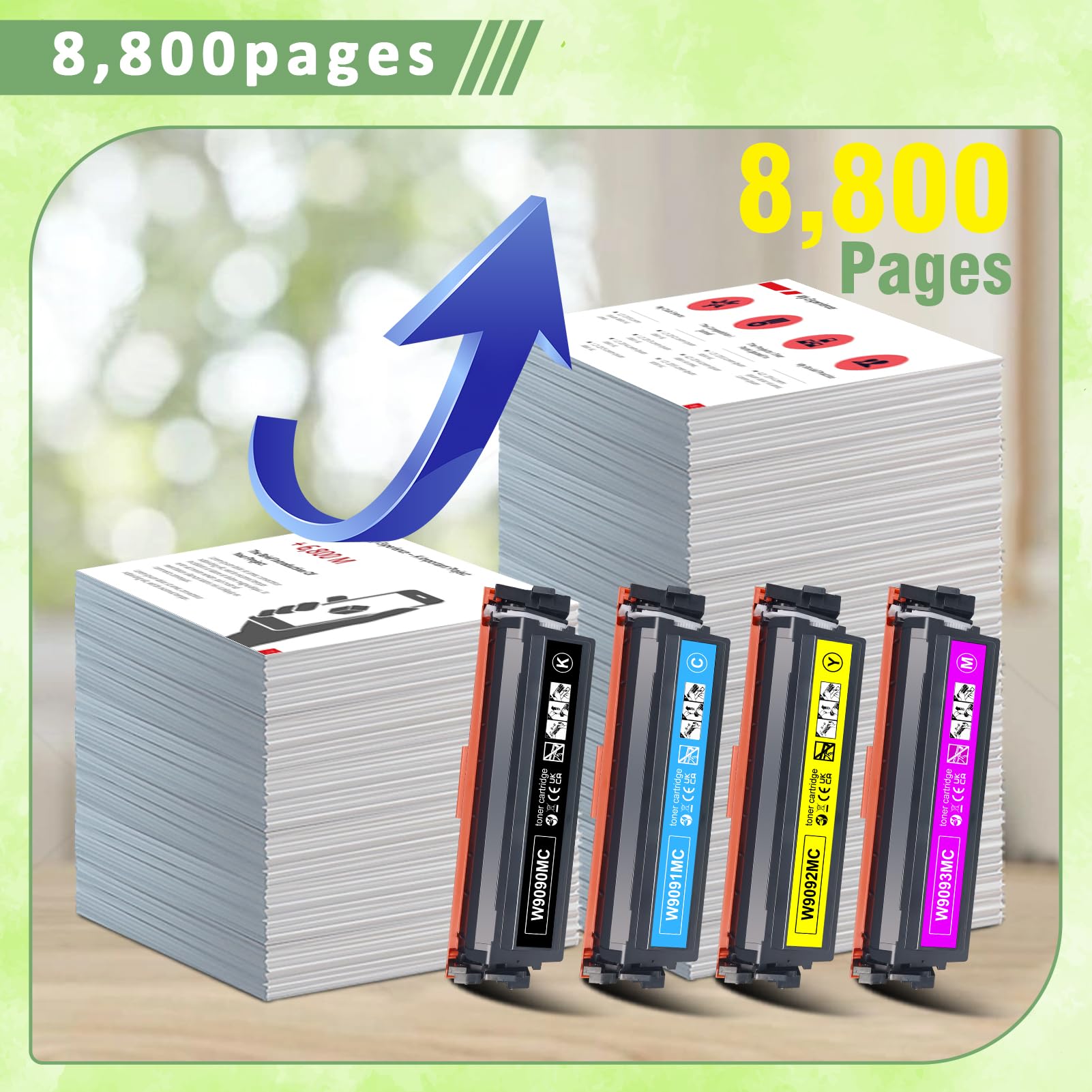 Paquete de 4 cartuchos de tóner HP W9090MC, cartucho de tinta de alta capacidad de repuesto W9090MC W9091MC W9093MC W9092MC para impresora HP Color Managed E47528f E45028dn MFP (negro, cian, magenta y