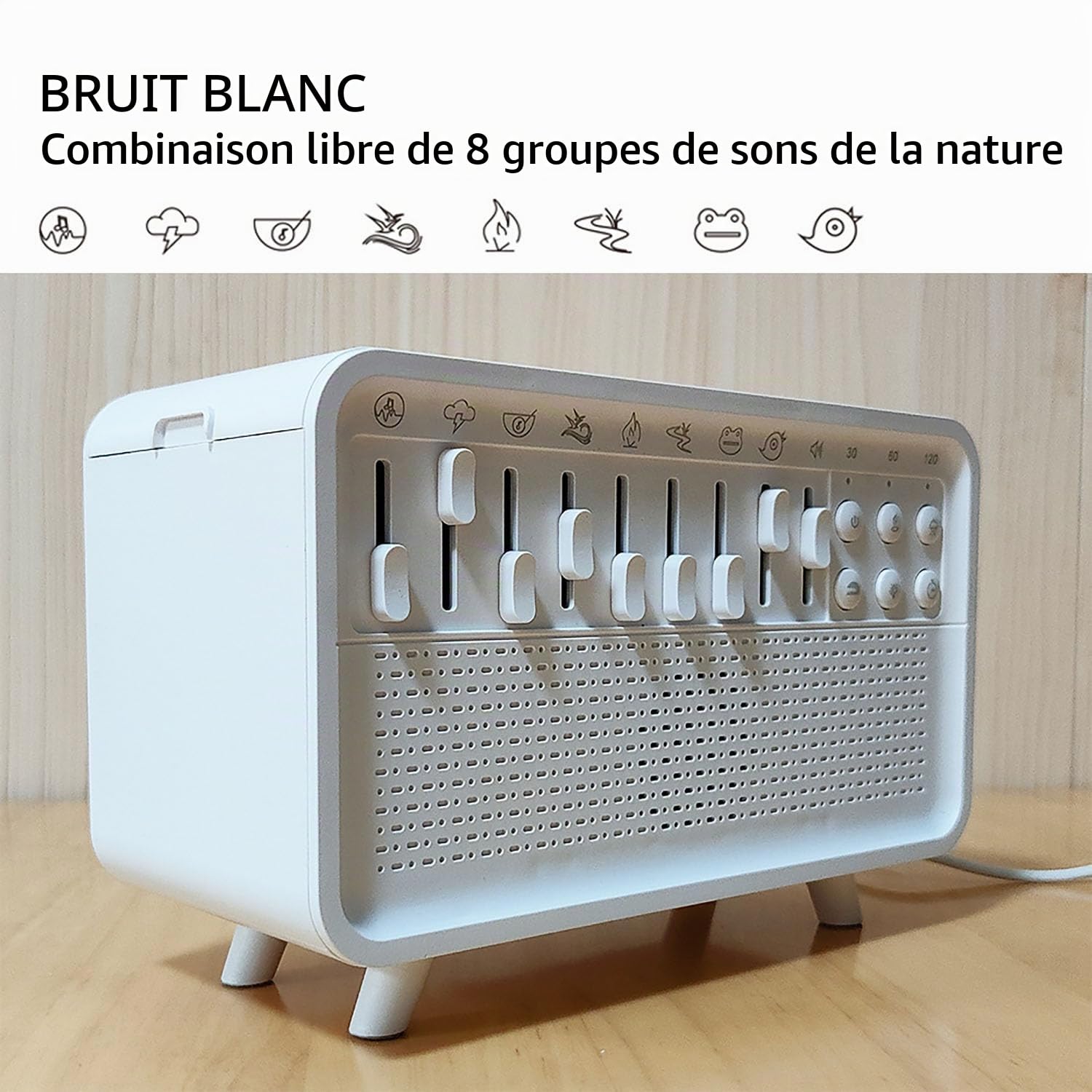 Humidificateur d'arômes à bruit blanc - Diffuseurs d'huiles essentielles Diffuseur d'arômes avec 8 effets de bruit blanc et flamme de simulation Haut-parleur