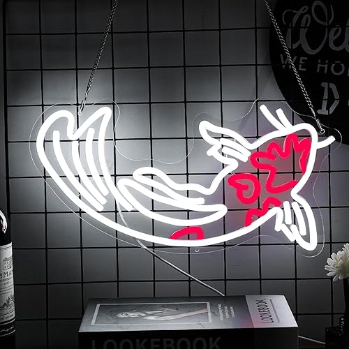 Miniatura 2 de Koi Fish - Letrero de neón para decoración de pared, luz de neón de carpa Koi, luz de neón de pez japonés, letreros de neón LED blancos y rojos,