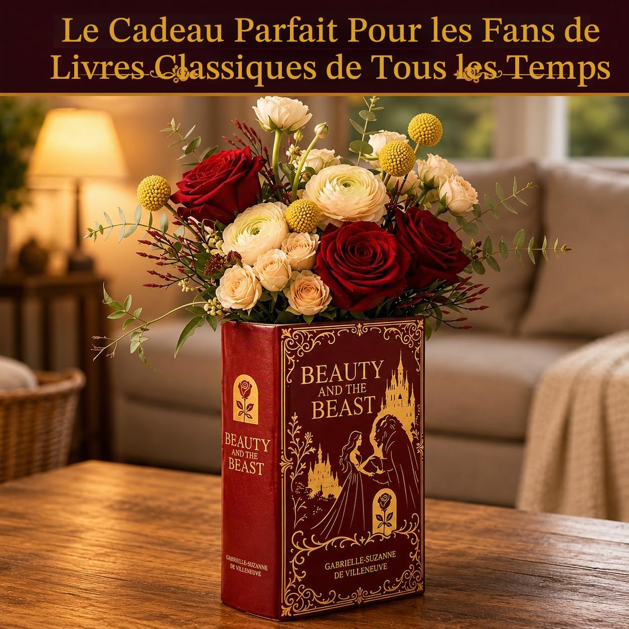 Vase en céramique inspiré de la Belle et la Bête en Forme de Livre – Vase Floral décoratif pour la Maison et la bibliothèque, Unique