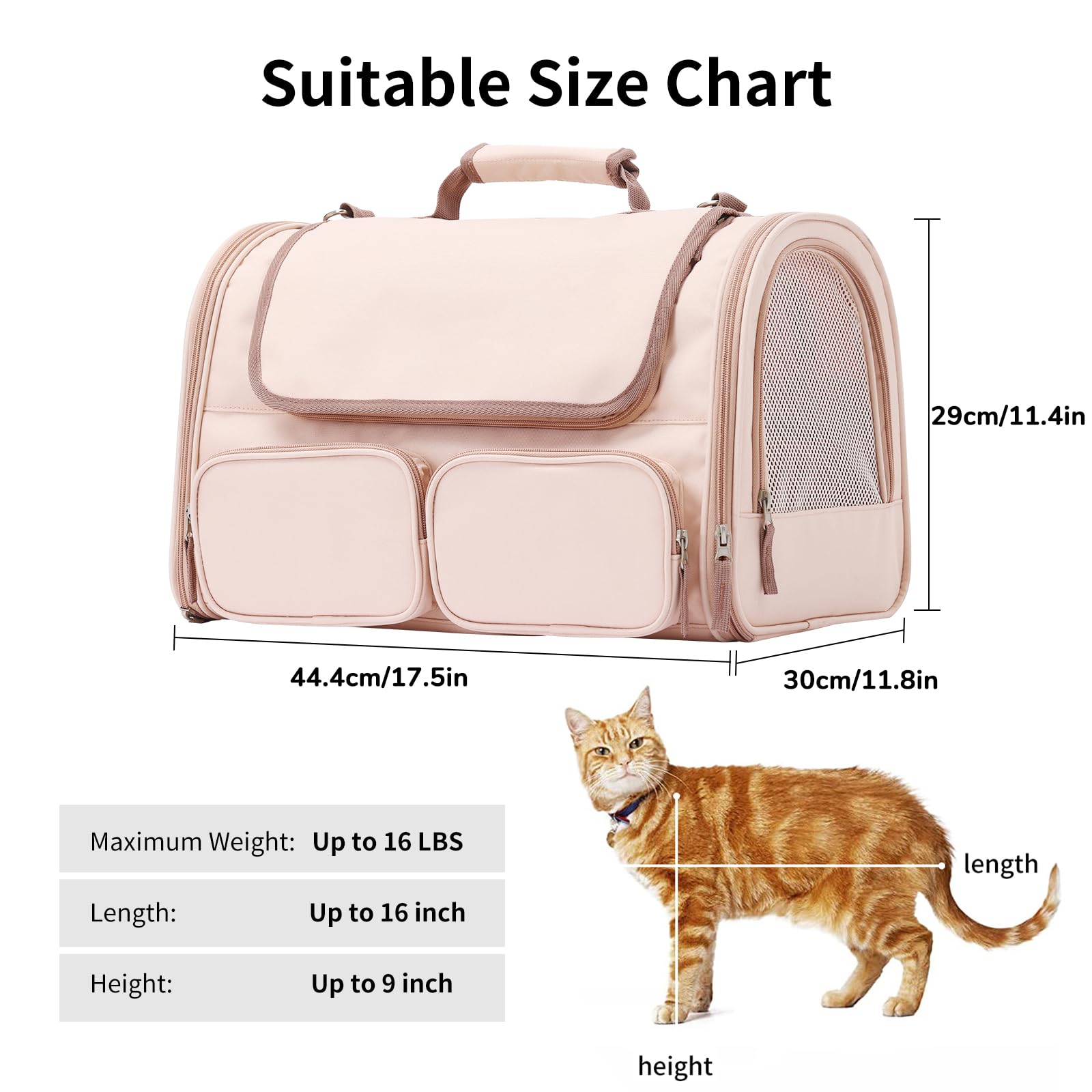 FUKUMARU Transportbox Katze, Faltbare Katzentransportbox,Transportbox für Katzen/Hund bis 22kg, Pink