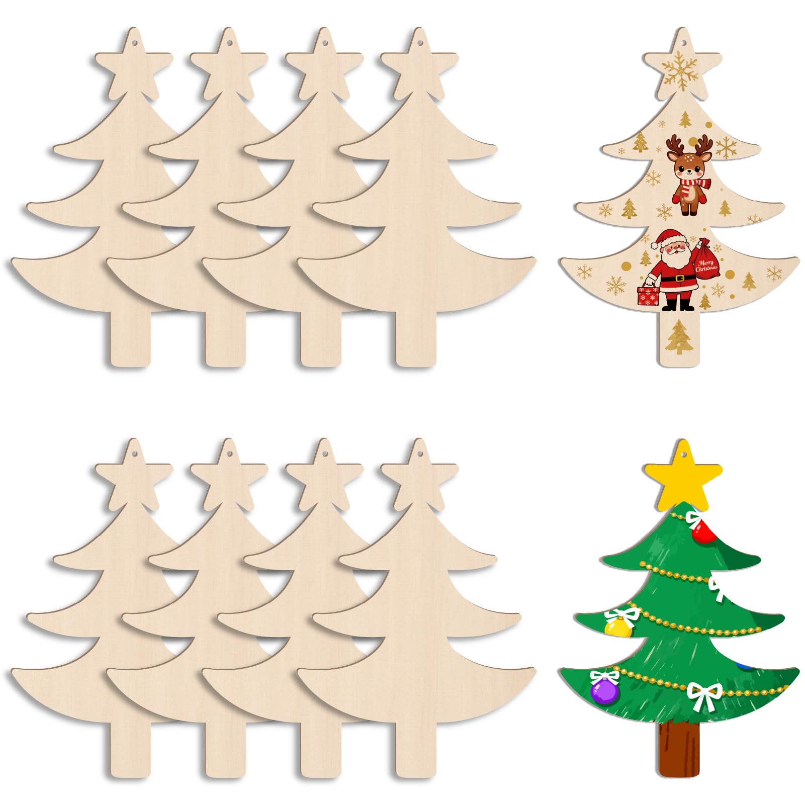 CREATCABIN 10Pcs Christmas Tree Wooden Ornaments Winter Wood Cutouts Unfinished Xmas Trees Holiday Festival Paintable Blank Hanging Slices Decoration for Party Home Decor DIY Art Crafts 7.1 x 5 Inch
