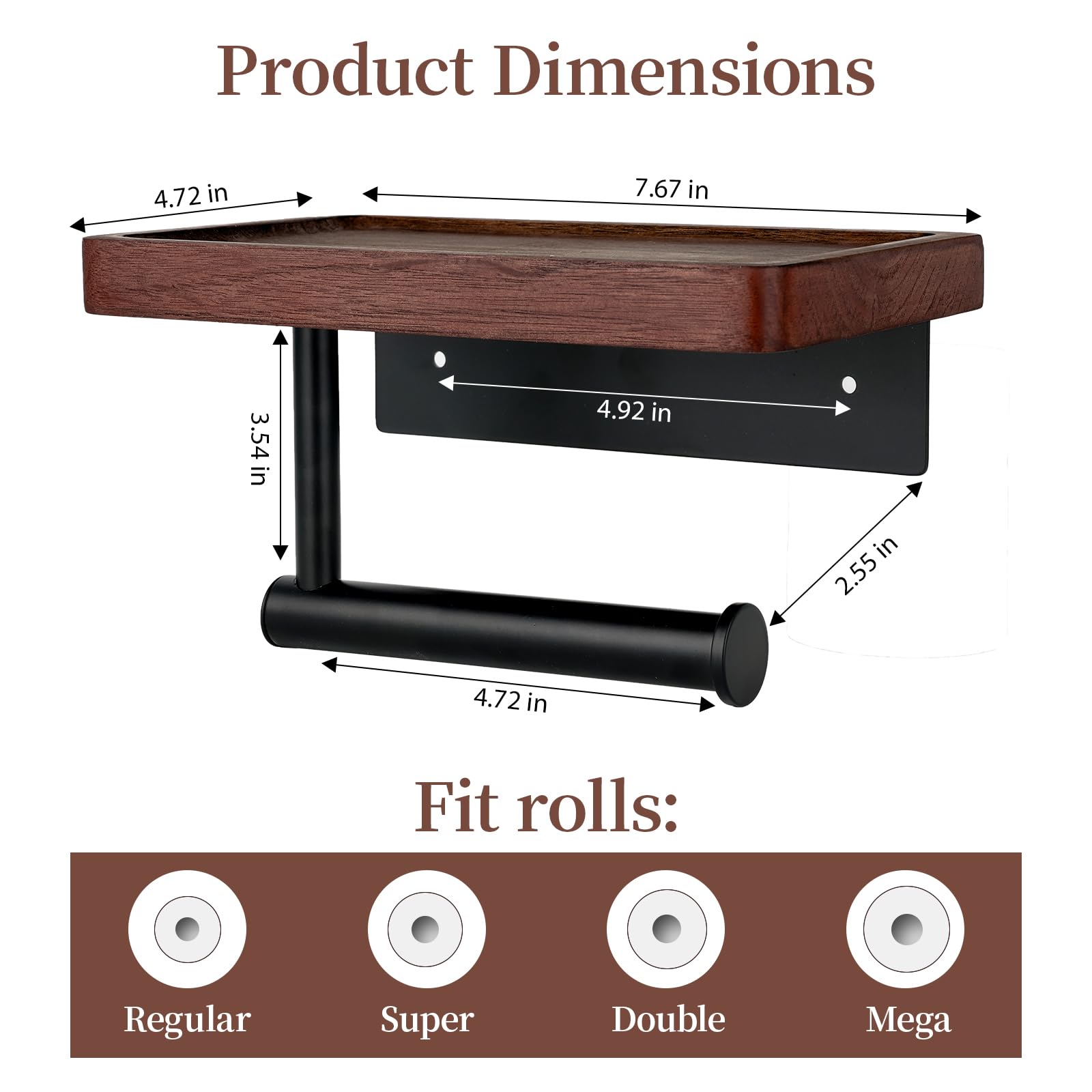 Toilet Paper Holder with Walnut Wood Shelf, Adhesive and Wall Mounted — Amazon image 3