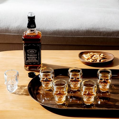 Miniatura 4 de MyGift Clear Glass Novedad - Vasos de disparo de licor con cara de calavera vasos decorativos de Halloween 28 onzas juego de 6