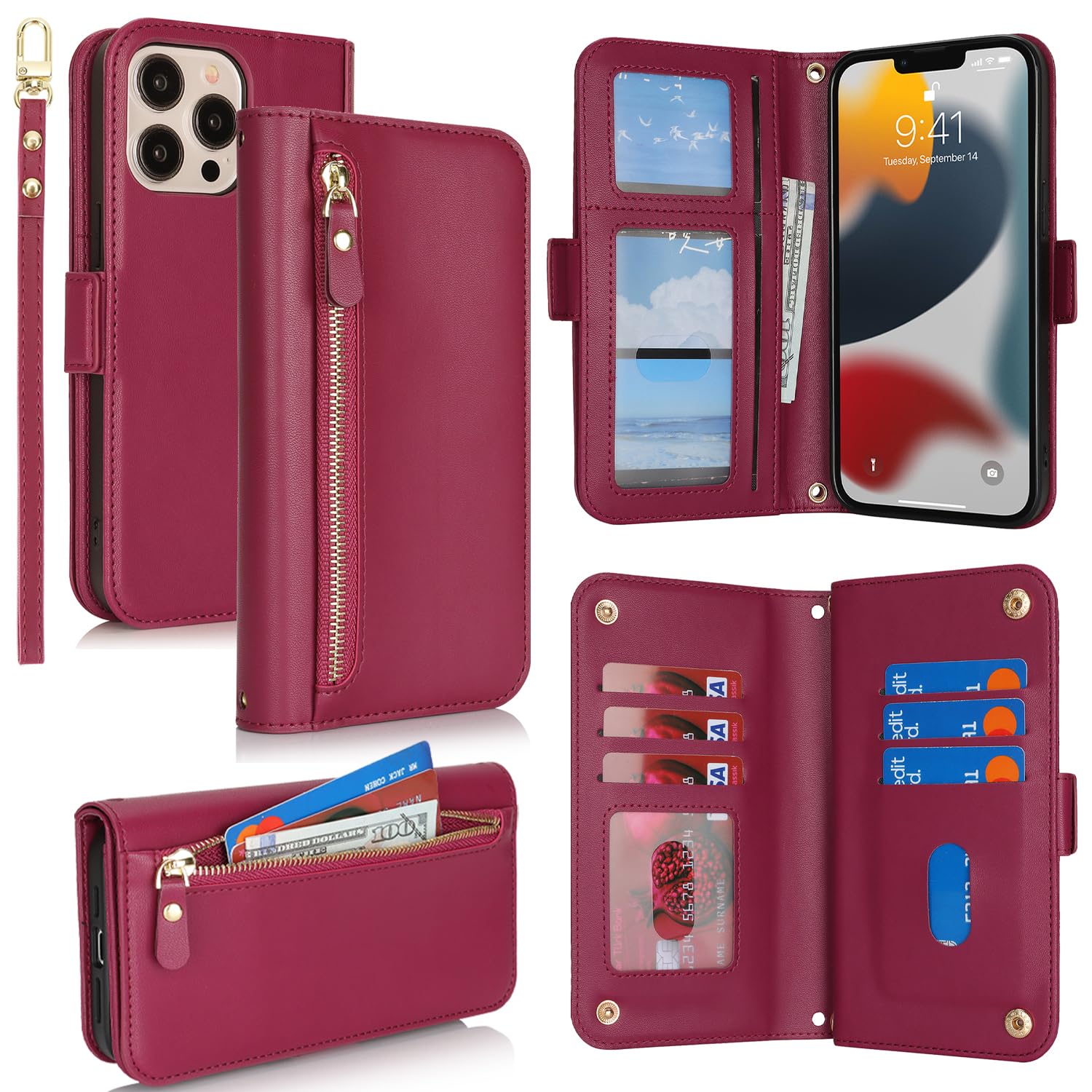 SailorTech for iPhone 12 Pro Max Phone Case Wallet with Card Holder for Women iPhone 12 Pro Max Wallet Case with Credit Card Slots Flip Case Zipper Shockproof Case for Men
