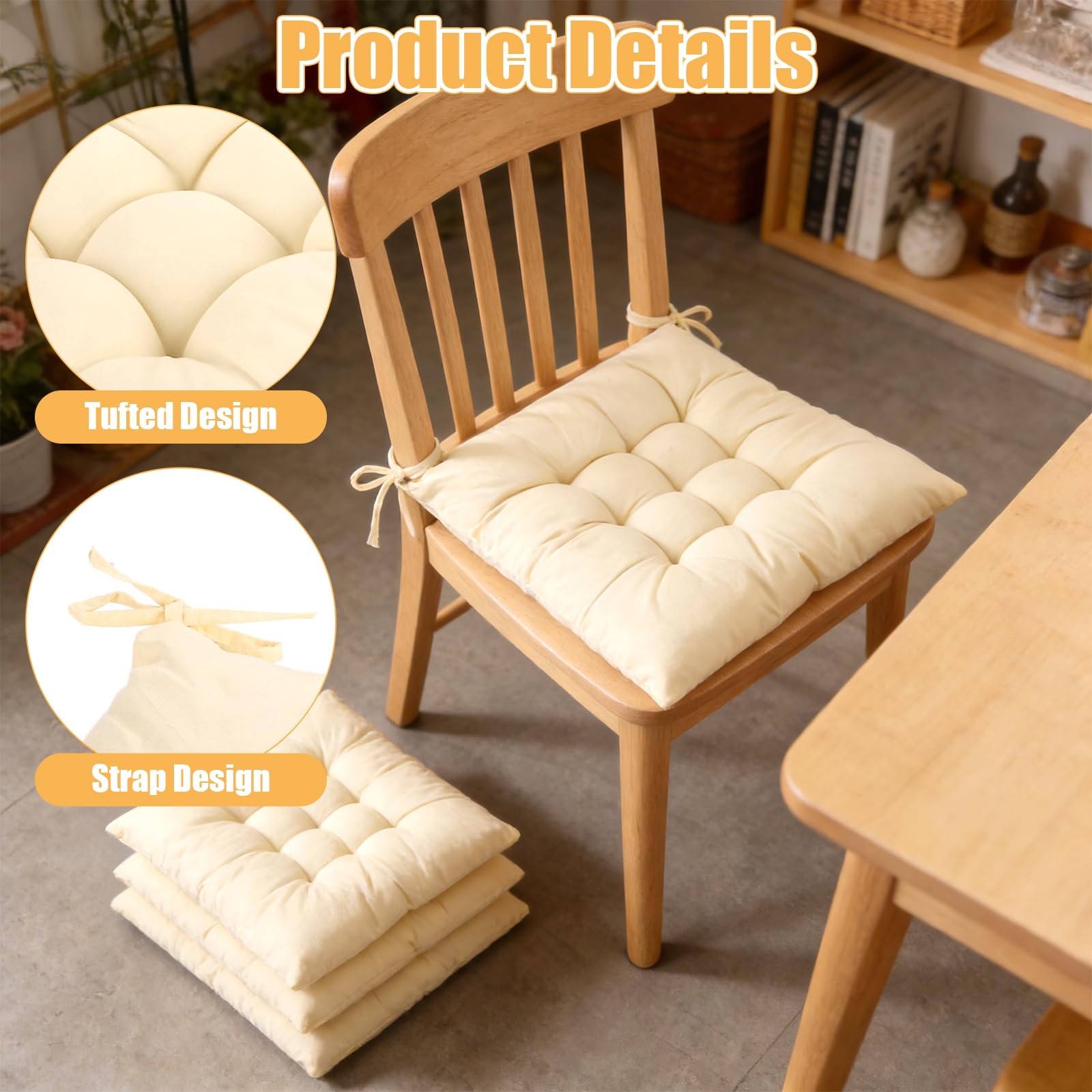 DAJAVE Set di 8 cuscini per sedia, 40 x 40 cm, in memory foam, ortopedici, per sedia da ufficio, mal di schiena, interni ed esterni, color crema