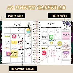Planner 2025-2026, 18 Months Large Academic Daily Weekly Monthly Planner Organizer, July. 2025 - Dec. 2026, 8.5x9.8" Agenda with Page Tabs, Separator Page, Pocket Folder, Bookmark, Stickers & Sticky Note Set