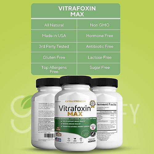 Miniatura 4 de Vitaloxin Max Super Complejo de hongos, mezcla de 10 hongos con melena de león y cordyceps, 60 cápsulas vegetales, suministro para 30 días (1)