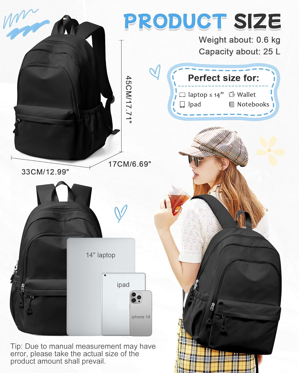 Black Backpack for School, High School Bookbag Back Pack for Teens Girls Boys, Lightweight College Backpack Bookbag for Women Men, Simple Casual Daypack Backpack Mochilas Escolares para Adolescentes - Image 3