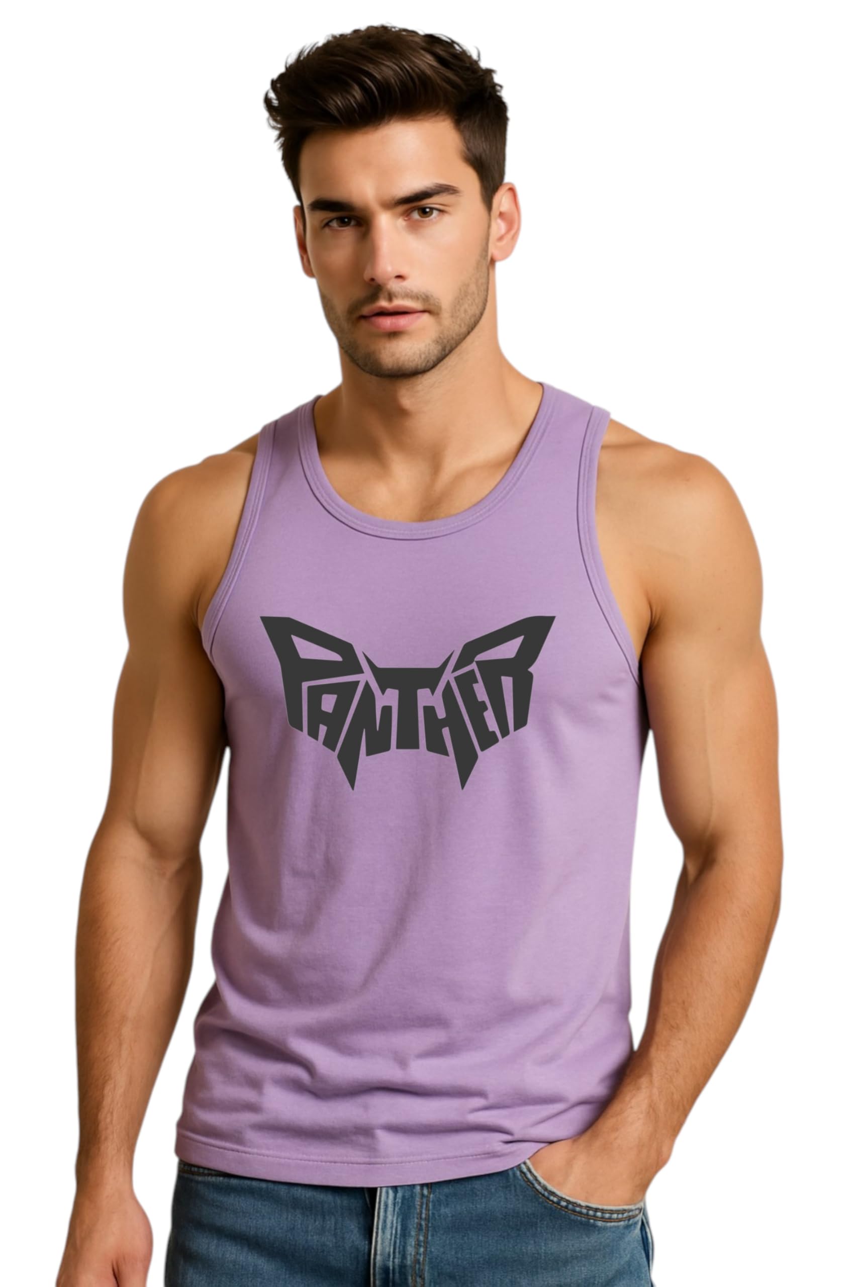 Men's Athletic Tank Top, Hot Pink with Black Graphic Print, Sleeveless Gym Vest-picture-49
