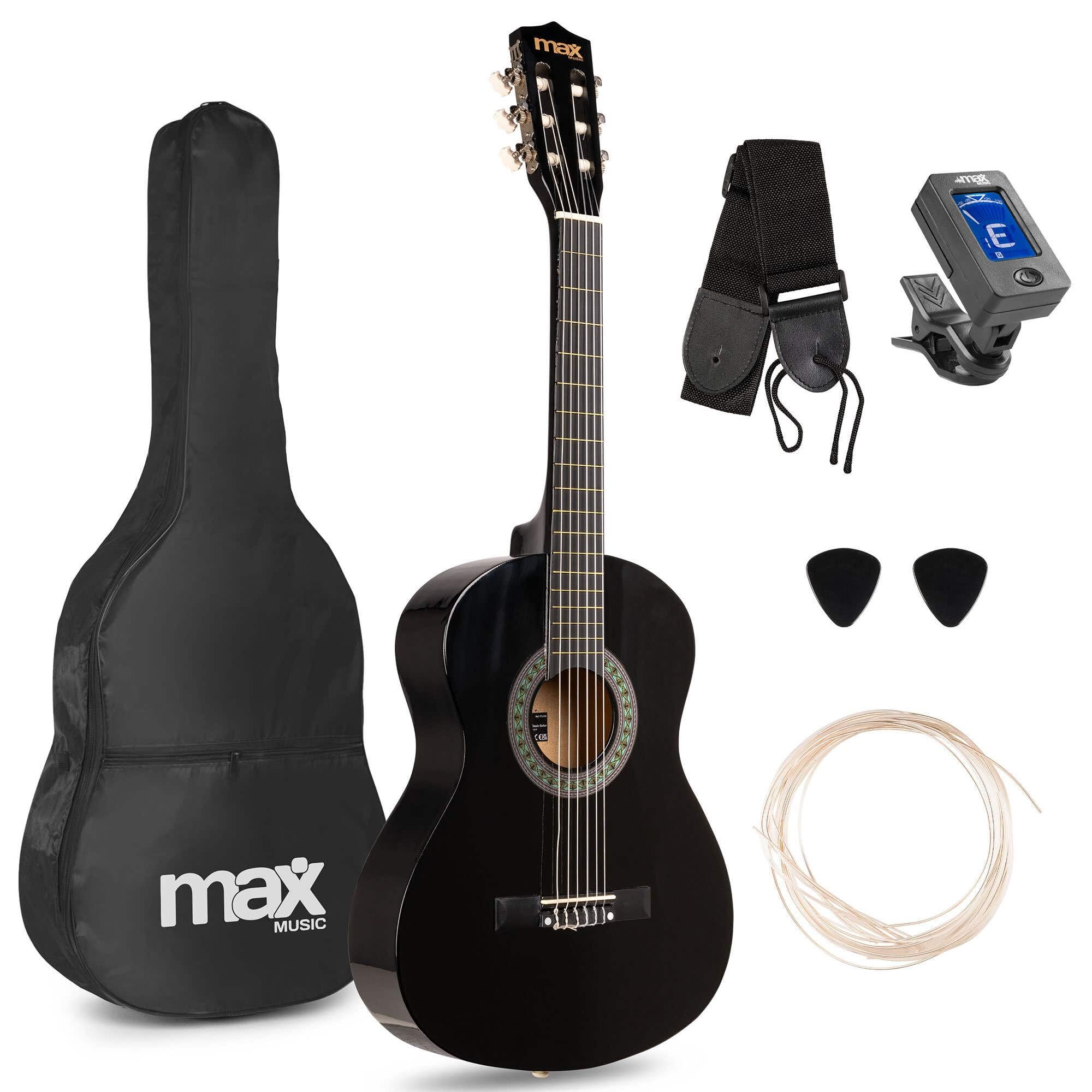 MAX SoloArt Junior 3/4 Guitarra Clásica para Niños - Set Completo con Funda Mochila, Afinador Clip, Soporte MAX GP20, Cuerdas Nailon y Accesorios - Ideal para Principiantes de 8 a 12 Años