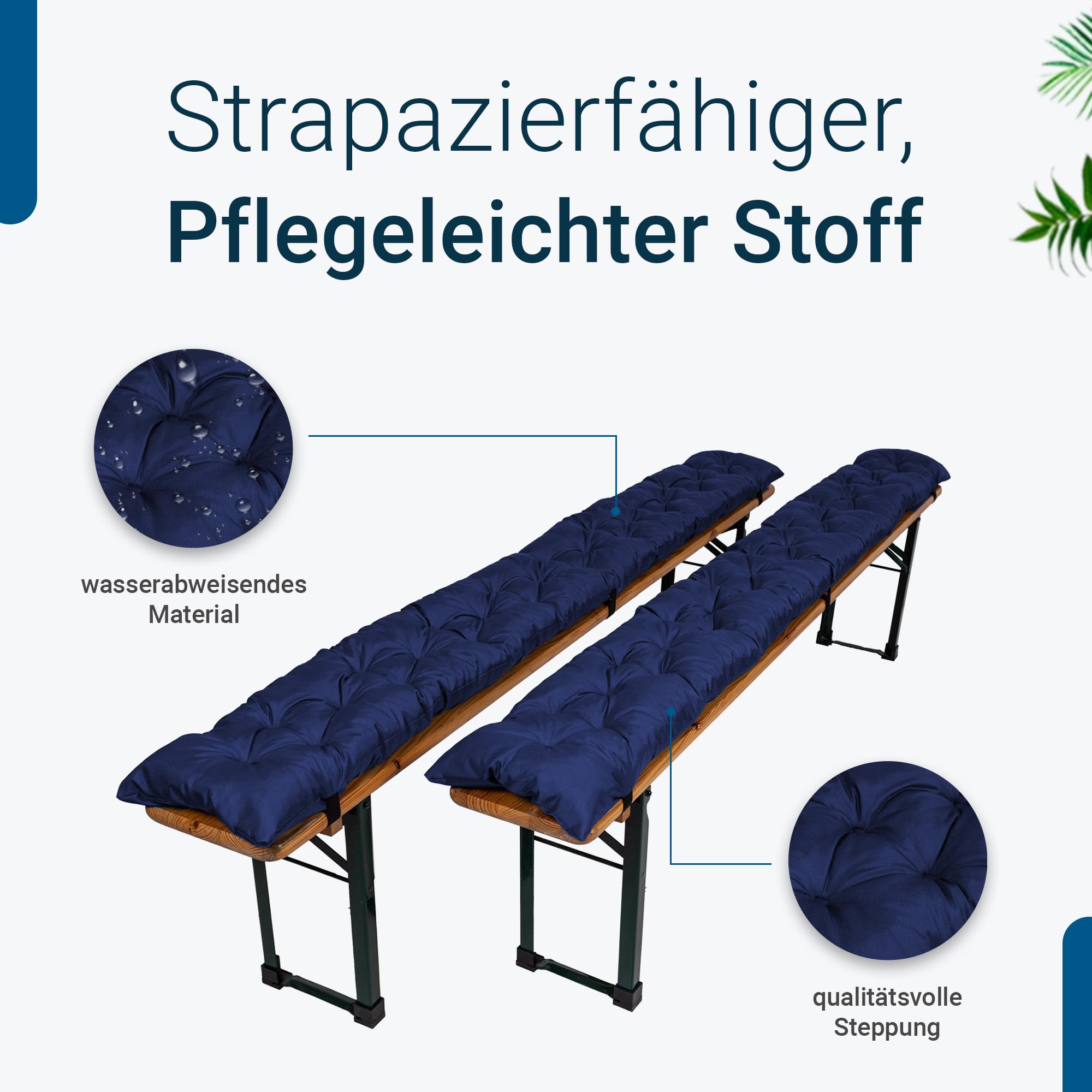 TexDeko® Garden zestaw 2 pokrowców na ławki piwne, pikowane, odporne na działanie promieni UV, odporne na działanie wody, 180 x 25 cm, wyściełane, przytulne poduszki do siedzenia na ławki piwne,