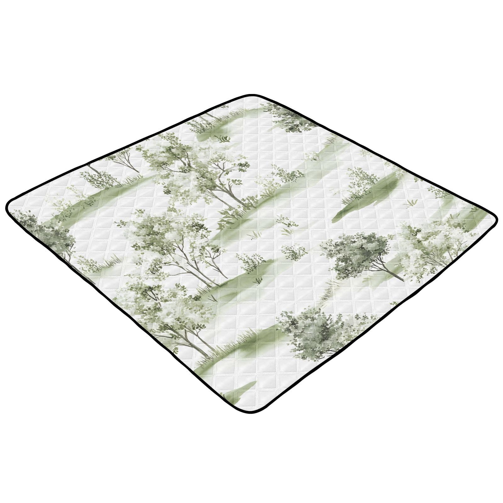 BOESI Watercolor Tree & Grass Pattern Baby Play Mat, 50“ X 50” Washable Folding Crawling Mat, Baby Floor Mat, Soft, Thick, Non-Slip