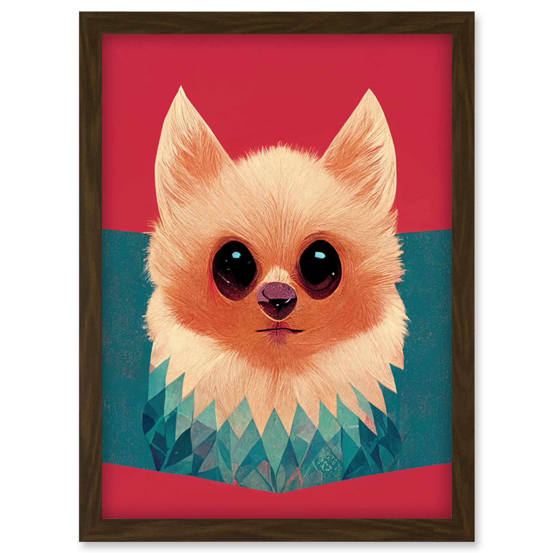 Doppelganger33 LTD Cute Geometric Pomeranian Dog Illustration Artwork Framed Wall Art Print A4