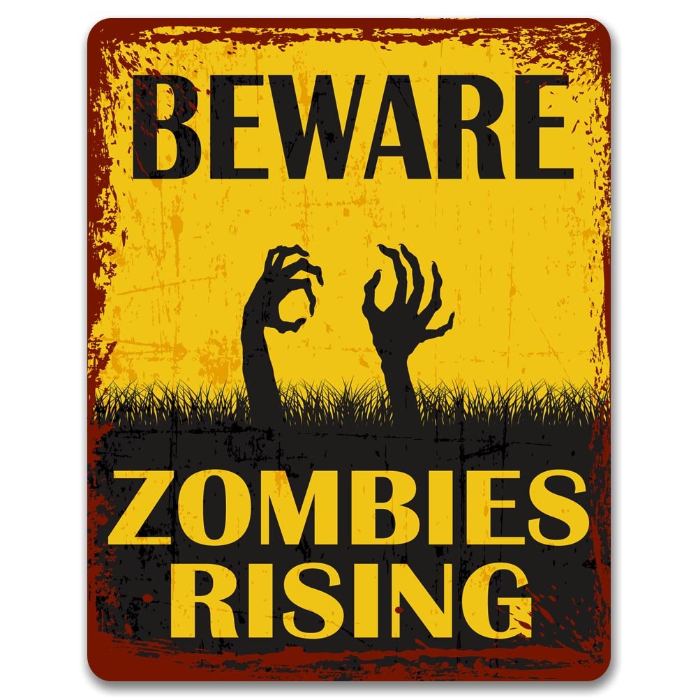 Print Crafted - Beware: Zombies Rising - Metal Sign | Gaming Decor | Man Cave Decor | Teenagers Bedroom
