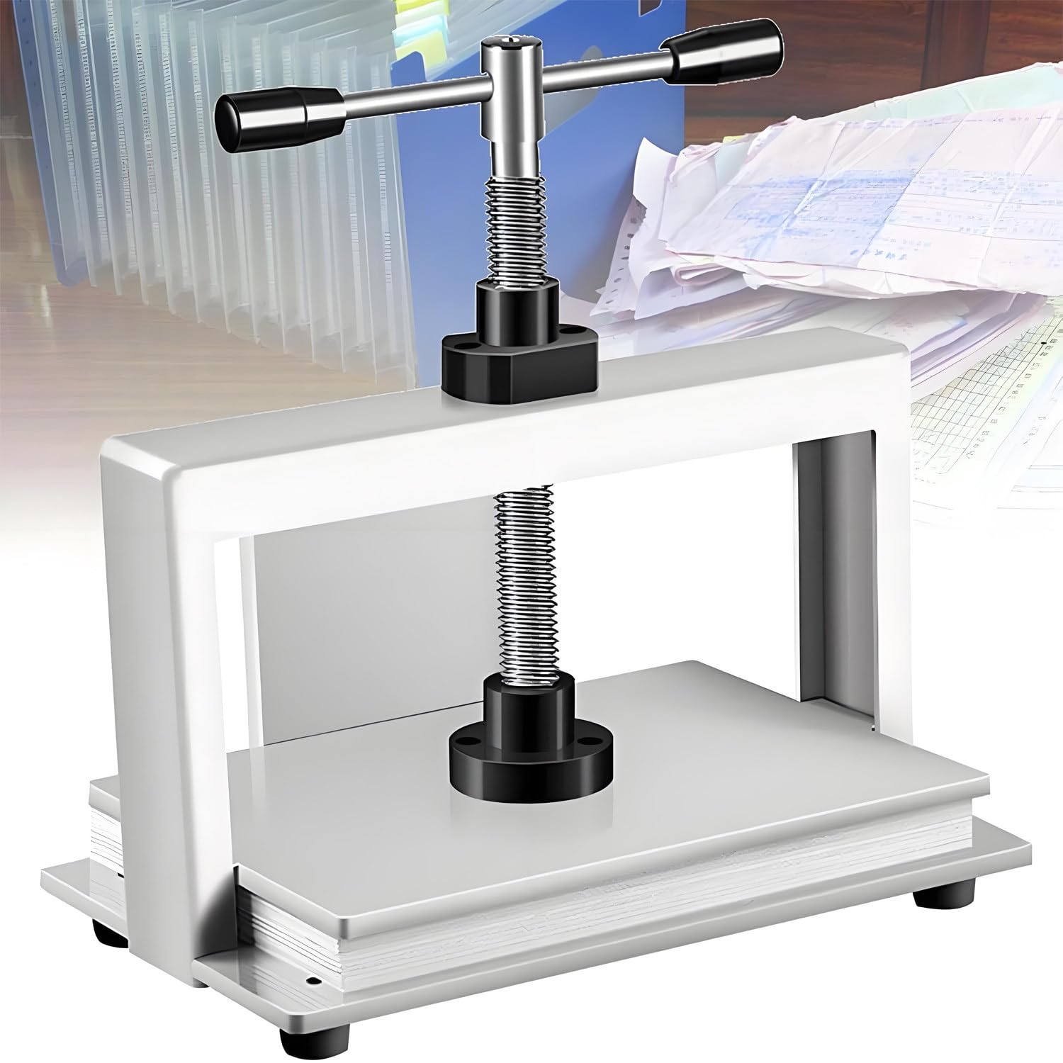 Pressa manuale per rilegatura, 1500 kg, per carta in acciaio, per documenti d'ufficio, fatture, banconote, buoni