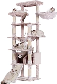 Heybly Hebly Tall Cat Tree for Large Cats 20lb Heavy Duty,78 inch Multi-Level Cat Tower for Indoor Cats,2 Widened Plush Perches Cat Condo with Scracthing Board and Big Caves,Muchroom HCT033MU
