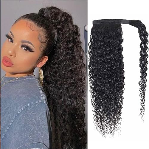 Miniatura 7 de Extensiones de cabello humano ondulado con cola de caballo envuelta alrededor de cola de caballo, cola de caballo, pasta mágica, extensiones de