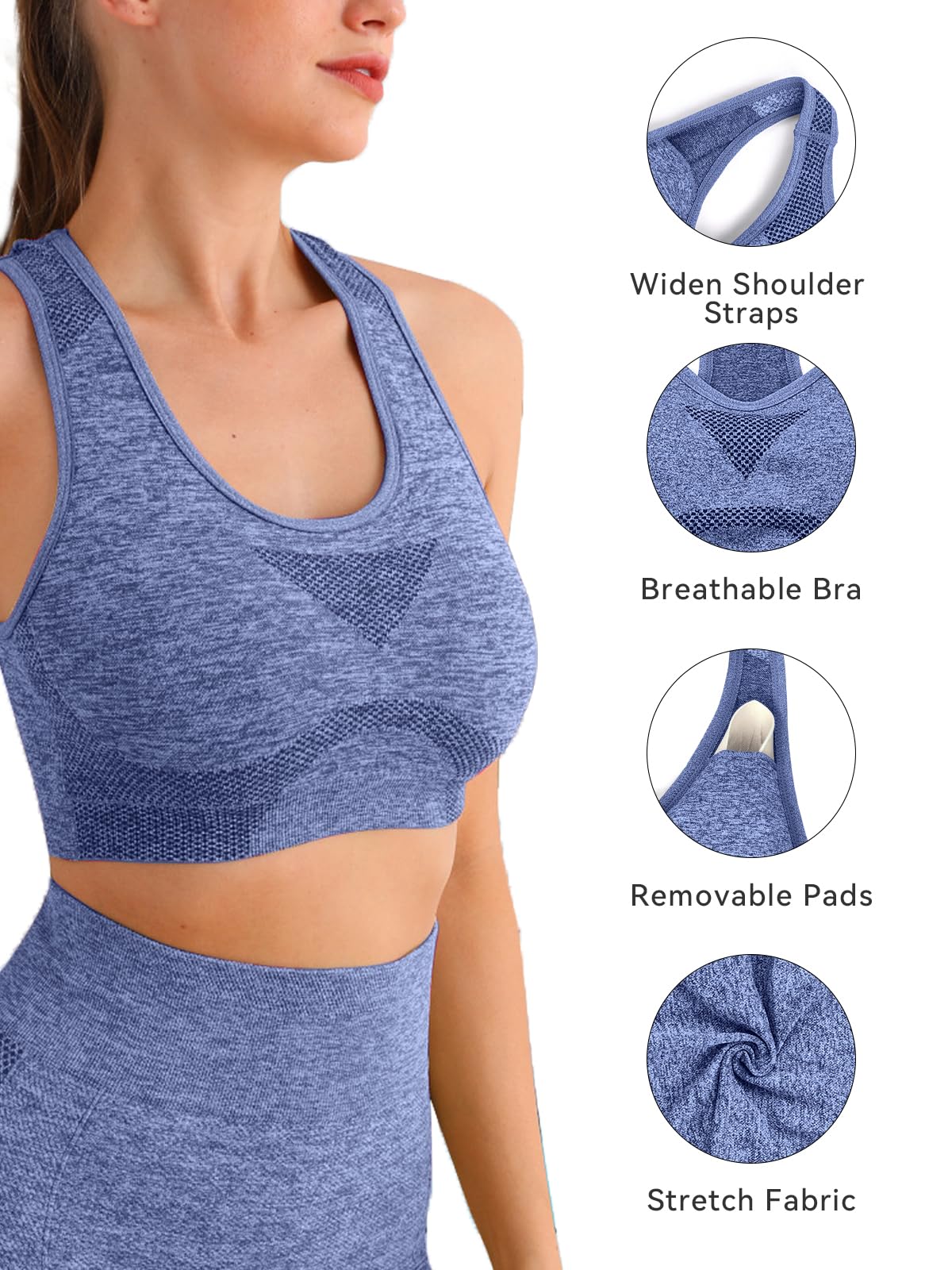 SHEKINI Conjunto Deportiva para Mujer 2 Piezas Yoga Traje Entrenamiento Para Gym Mallas de Yoga Sin Costuras y Sujetador Deportivo Elástico Ropa de Gimnasio