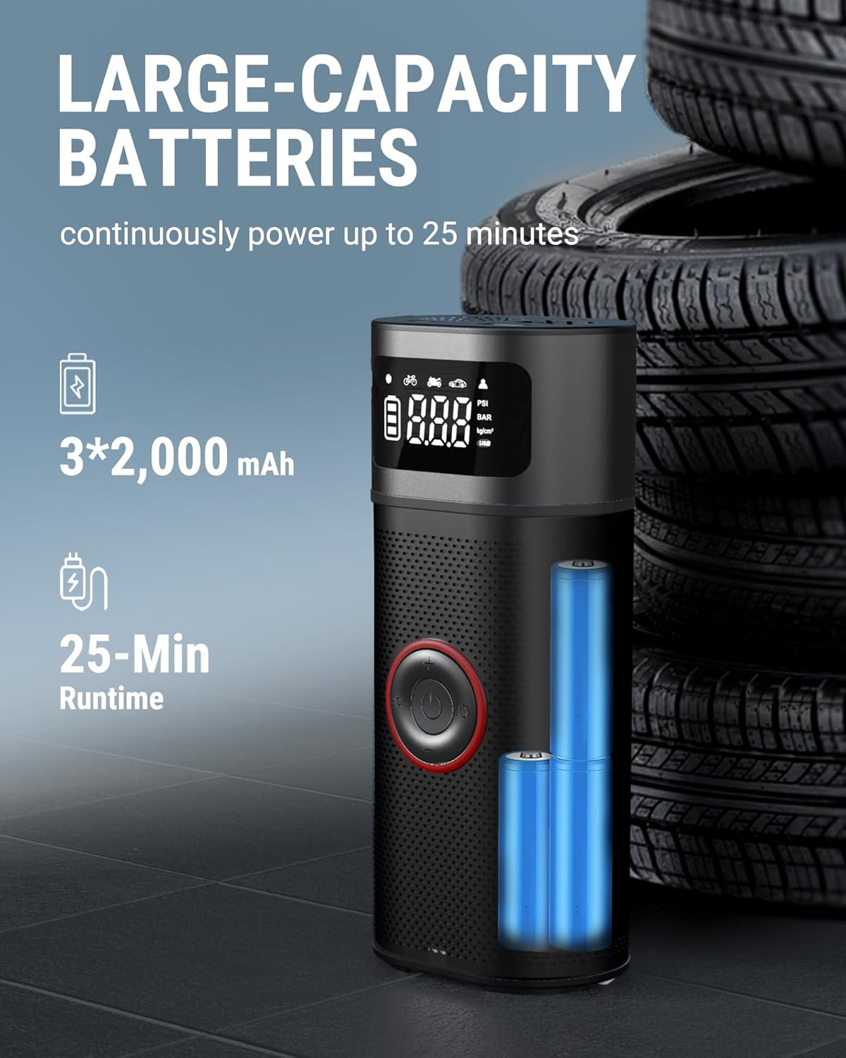 VACLIFE Portable Air Compressor battery capacity