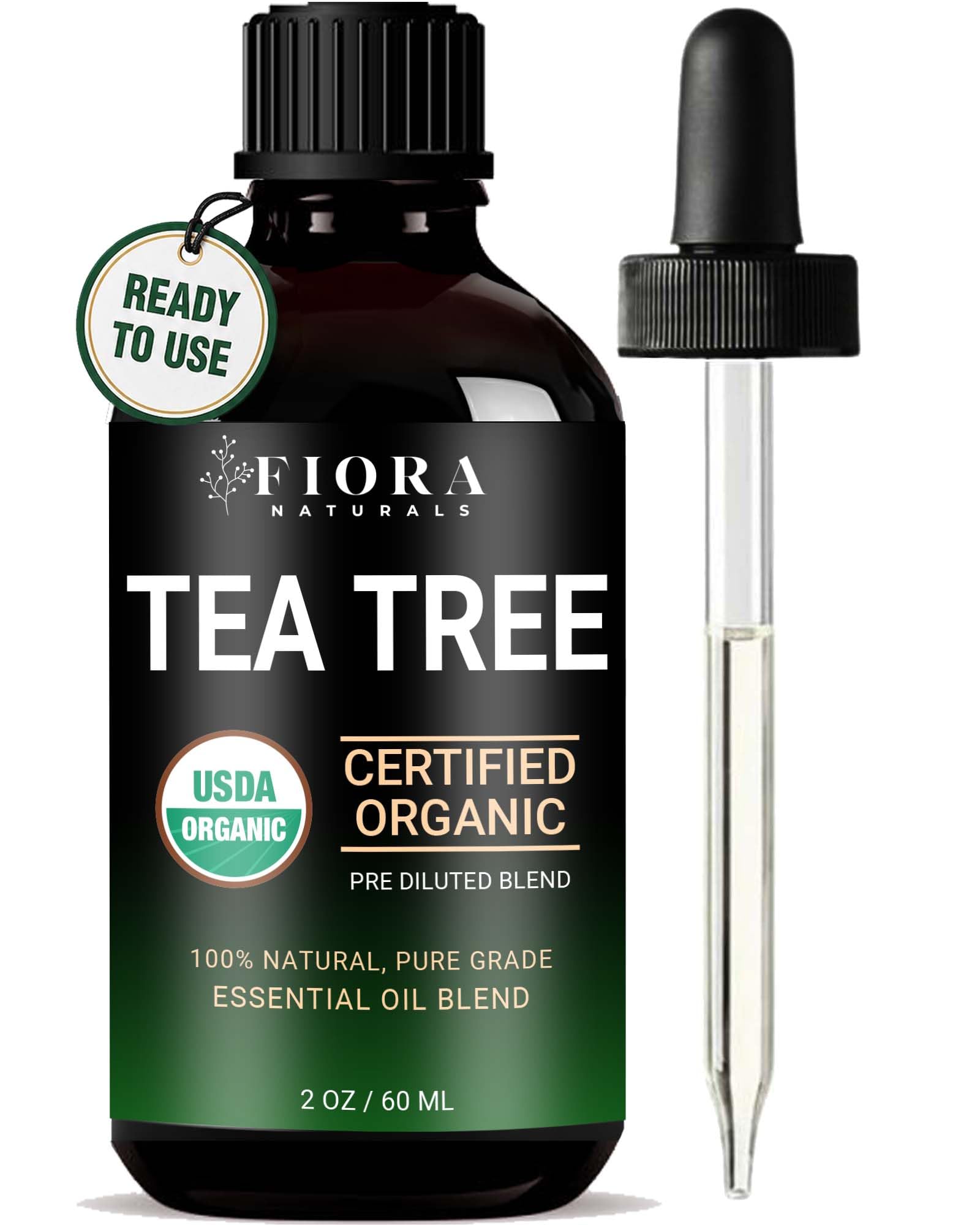 Fiora Naturals Tea Tree Oil for Skin with Jojoba Oil, Pre Diluted for Face, Nails, Cuticles &amp; Scalp, 2 Fl Oz Dropper Bottle