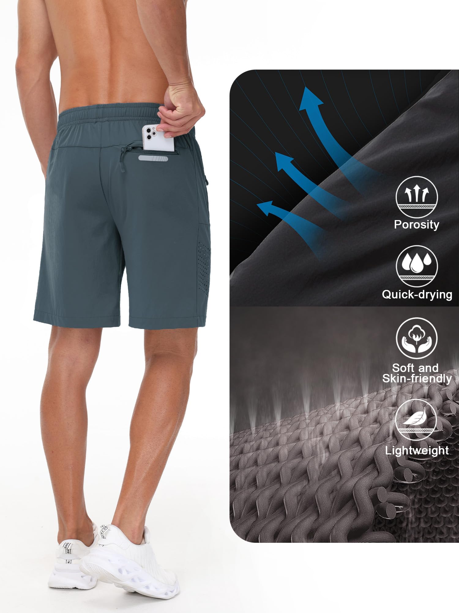 Pack of 2 Sport Shorts Herren Schnelltrocknende Training Herren Gym Bodybuilding lässige Shorts Basketball Atmungsaktive Laufshorts mit Reißverschlusstasche