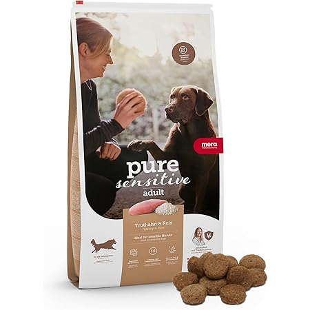 MERA pure sensitive Truthahn & Reis, Hundefutter trocken für sensible Hunde, Trockenfutter aus Truthahn und Reis, Futter für ausgewachsene Hunde, ohne Weizen und Zucker (4 kg)
