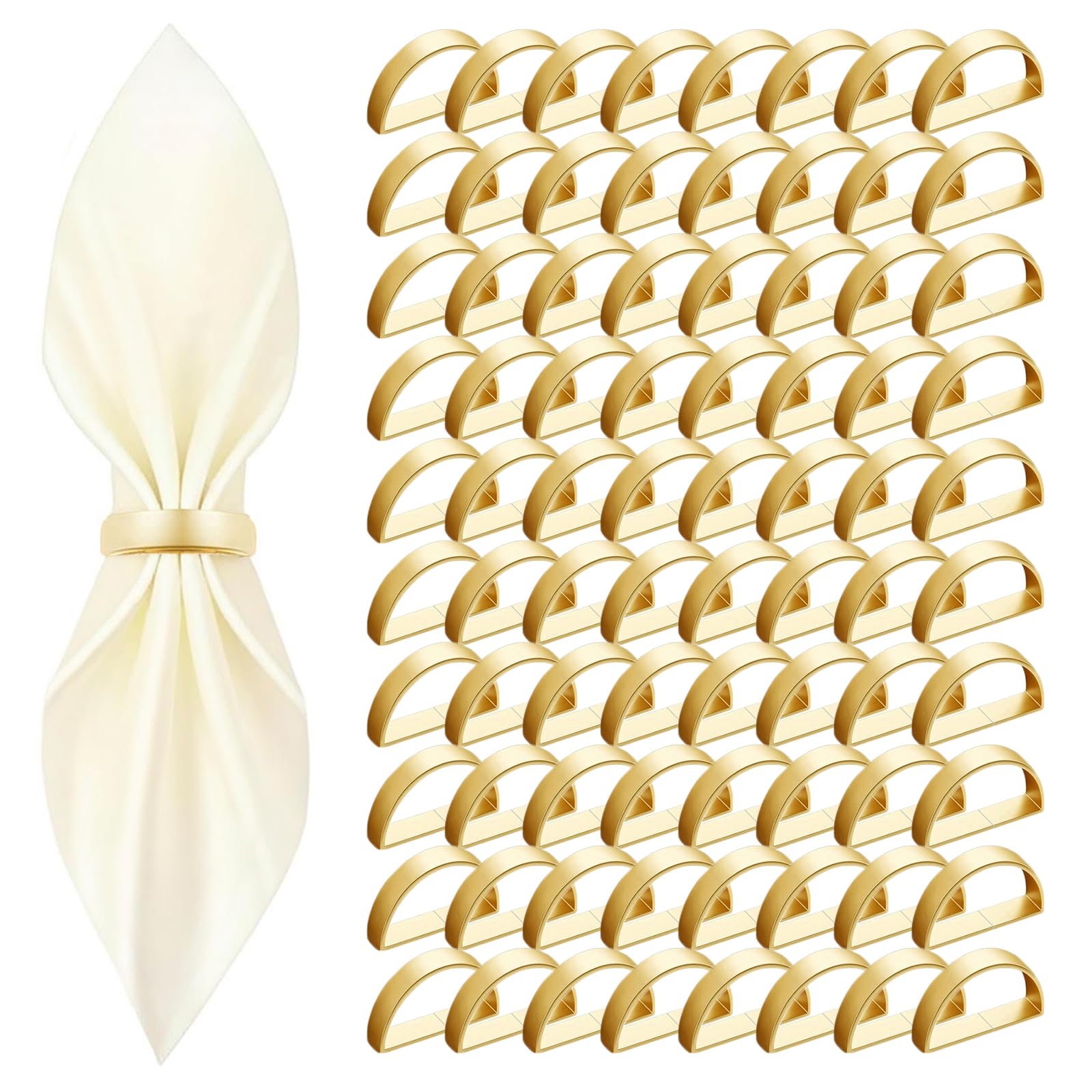 Lot de 80 ronds de serviette dorés en métal (demi-cercle) en acier inoxydable pour table de mariage, fête de Noël, dîner