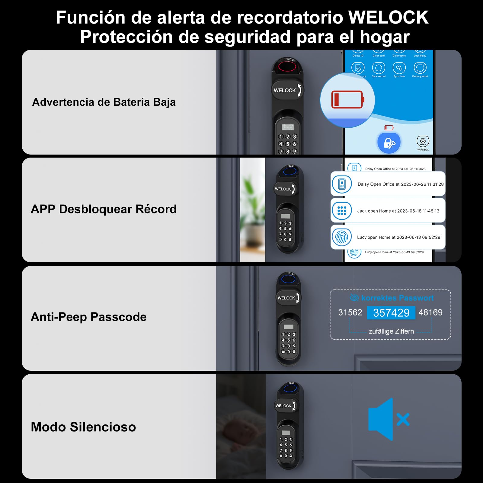 WELOCK U81 Smart Lock,Cerradura Inteligente con Huella Digital,Contraseña,Tarjeta RFID y APP,Cerradura Inteligente WiFi,cerradura electronica exterior para puertas de 50-90mm,Fácil instalación