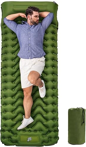 Colchoneta de dormir para campamento, ultraligera autoinflable, colchón de camping con almohada, 78 x 47 pulgadas, 78 x 27 pulgadas, bomba de pie