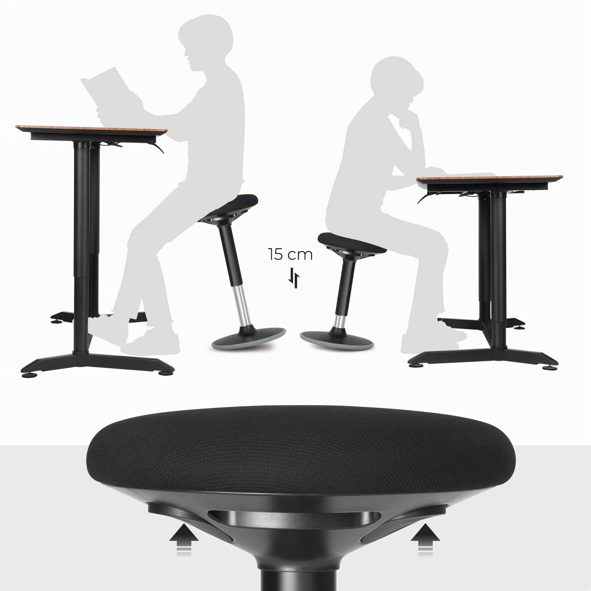 SONGMICS Tabouret Dynamique Assis Debout Rotatif 360° Hauteur Réglable 50-65 cm Ergonomique Noir OSC04BK