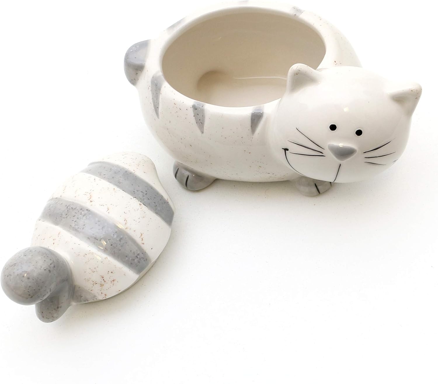 Dekohelden24 Ceramic tin with lid, as a cat, dimensions approx. 12 x 11 x 13 cm.