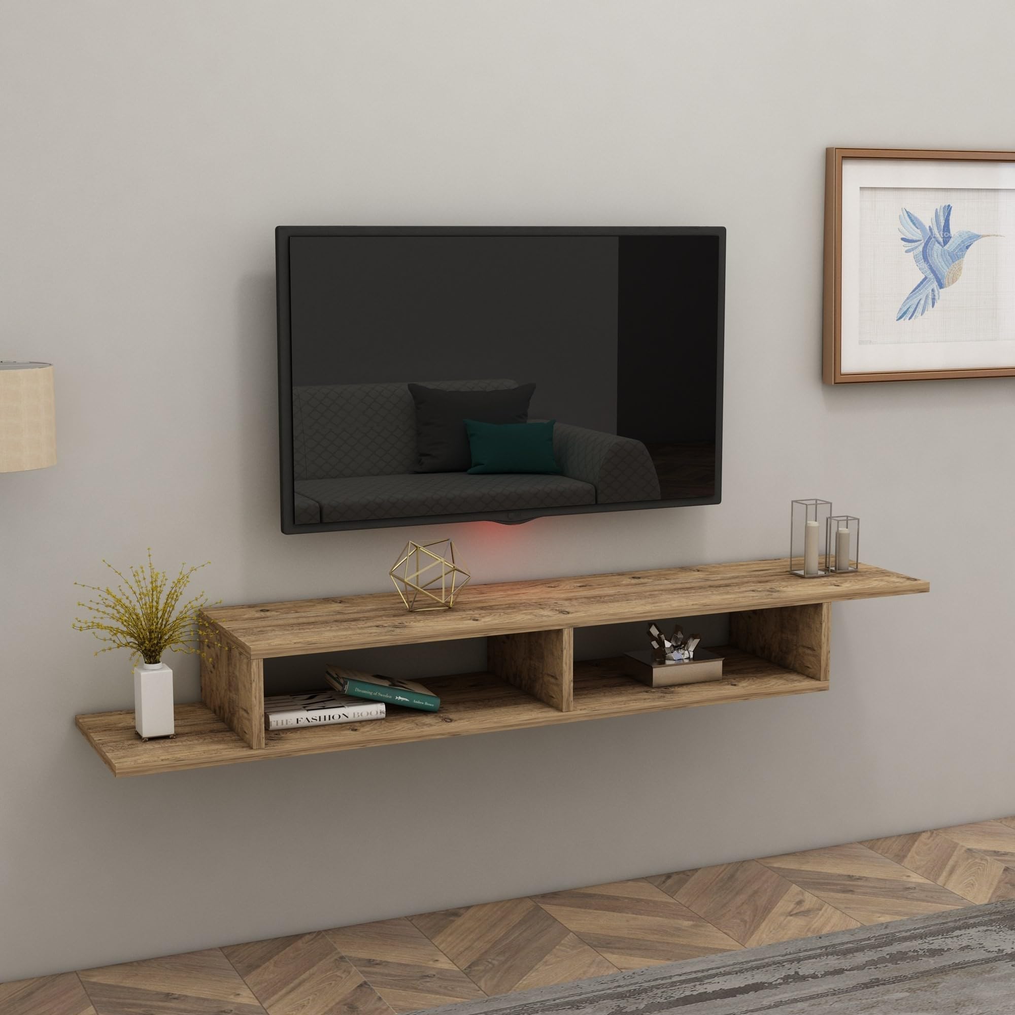 Dmora Mobile Porta TV Laraar 120x30x18h cm Marrone Rovere 2 Vani Peso Supportato 40 kg, Installazione Sospeso