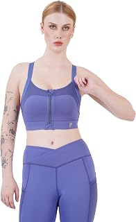 Purple Fit Tyla Blue Sports Bra I High Impact Women Sports Bra I Front Zip Criss-Cross Adjustable Straps I Workout Bra for... Price In India
