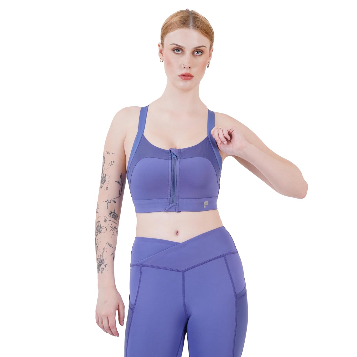 Purple Fit Tyla Blue Sports Bra I High Impact Women Sports Bra I Front Zip Criss-Cross Adjustable Straps I Workout Bra for...