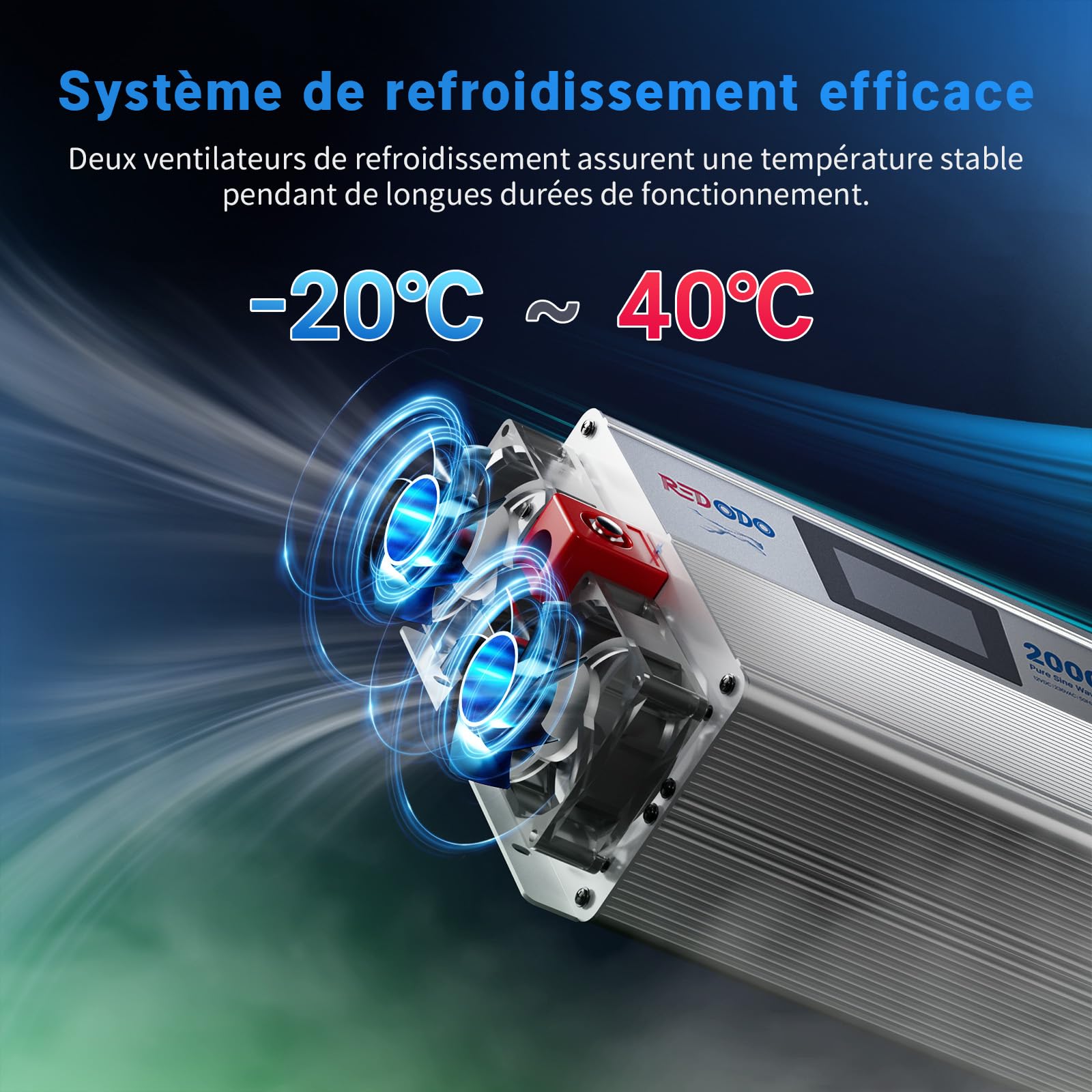 Redodo Onduleur à Onde Sinusoïdale Pure 2000W 2V DC à 230V AC Convertisseur pour Womo, Camping, Onduleur Solaire avec 2 x Sorties AC, Ecran de Contrôle avec Affichage de l'Etat en Temps Réel