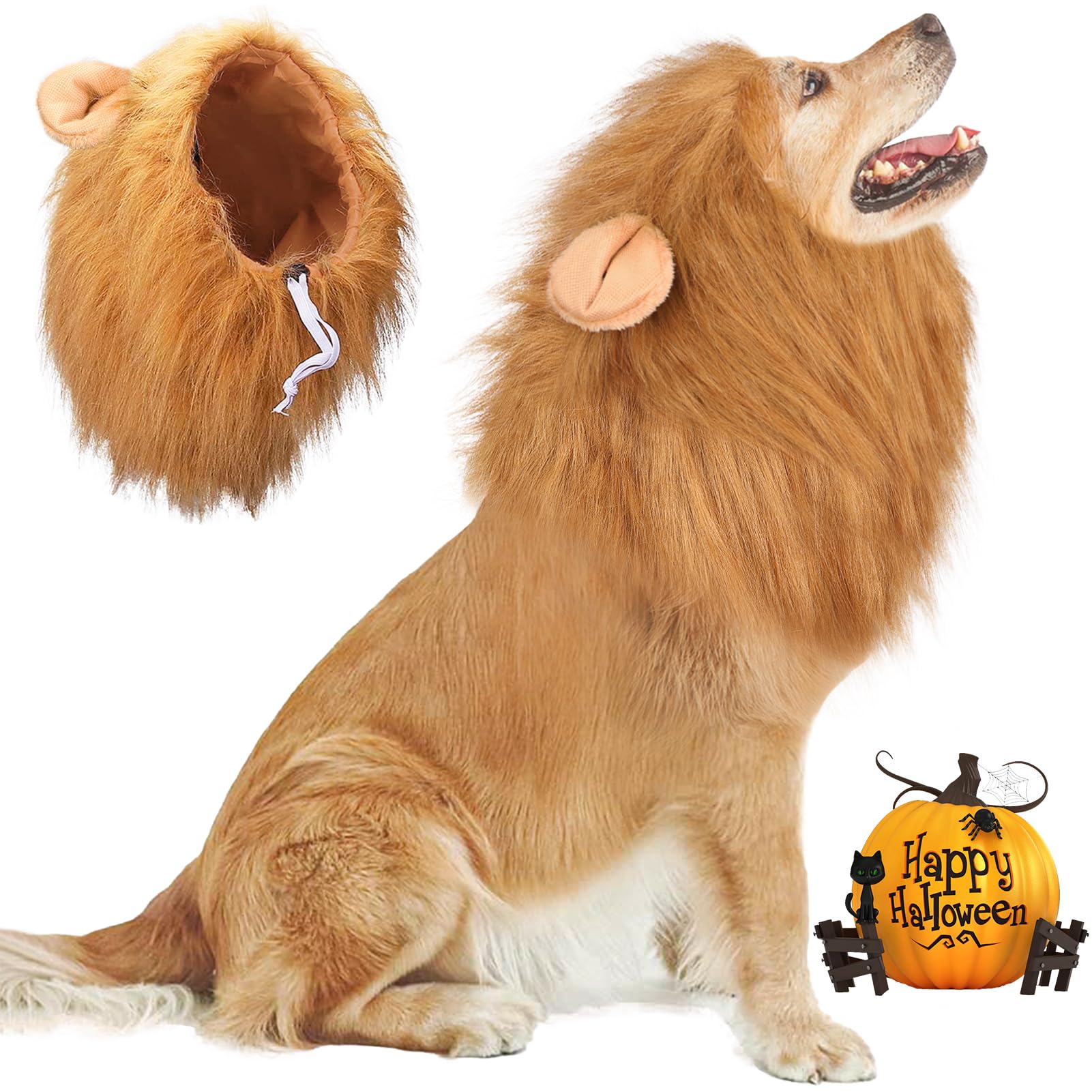 Vivifying Lion Mane Wig, Adjustable Pet Costume with Ears for Dog (Brown)