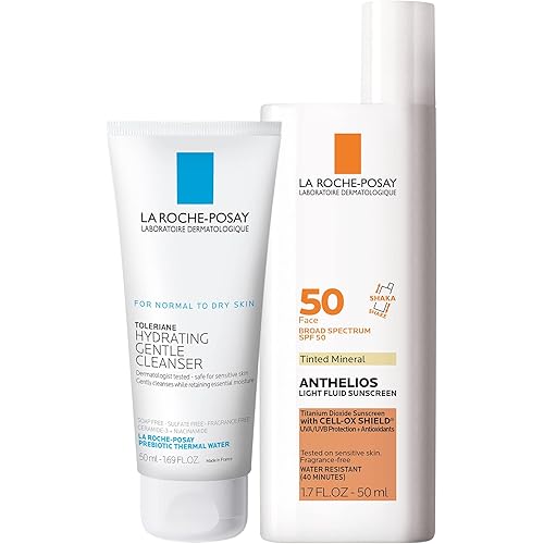 La Roche-Posay Anthelios Tinted SPF 50 Sunscreen & Toleriane Gentle Cleanser Travel Set - With Titanium Dioxide & Niacinamide