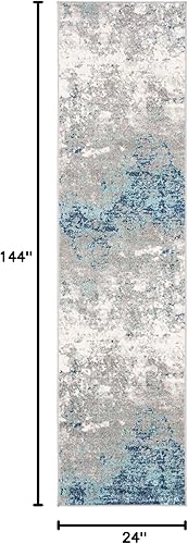 Miniatura 199 de SAFAVIEH Brentwood Collection - Alfombra de área de 9 x 12 pies, gris claro y azul, diseño abstracto moderno, no desprende pelusa y de fácil azul