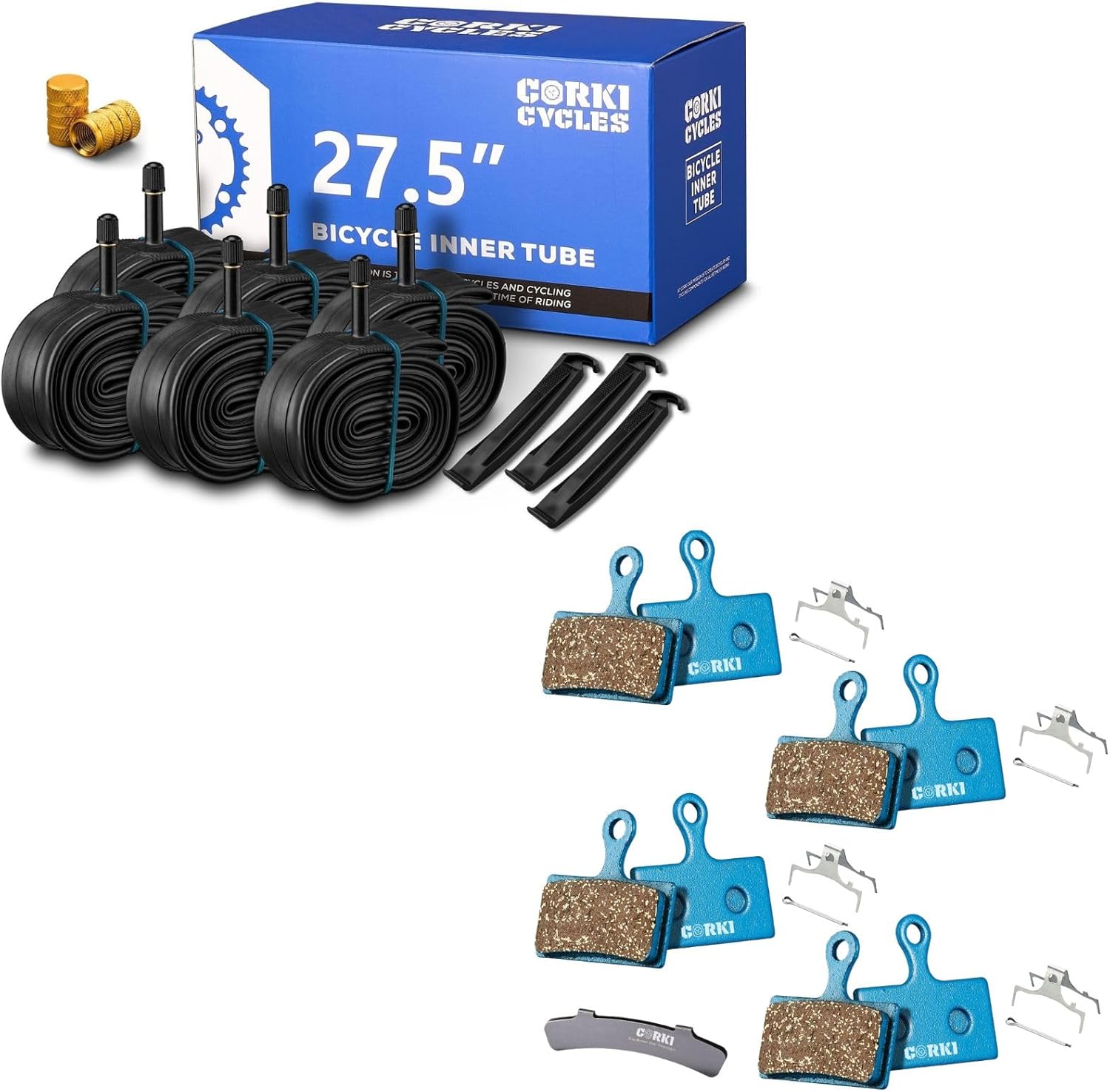 Corki Cycles Mountain Bike Tubes 27.5" 4 Pairs Brake Pads for Shimano XT