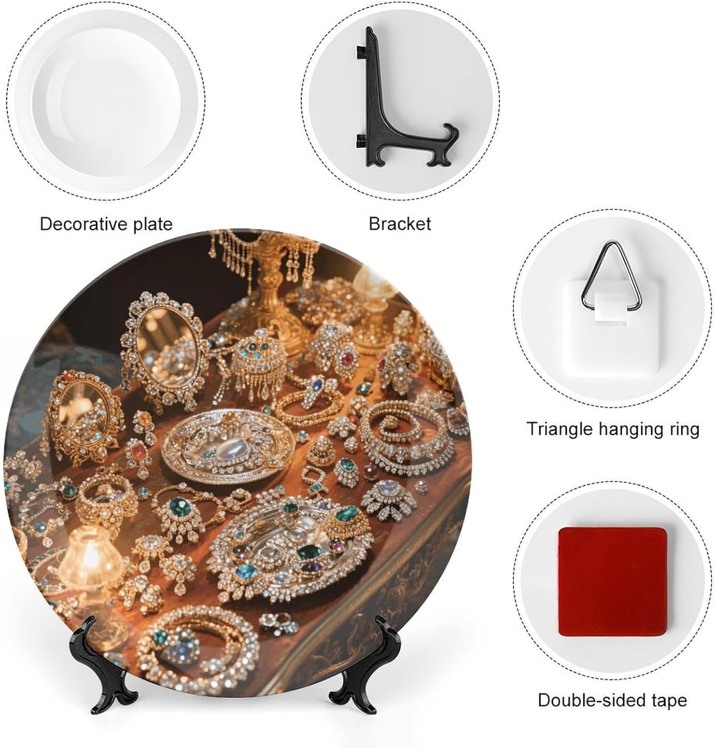 Jewelry Feast Ceramic Plate 10inch Decorative Bone China Wall Hanging Ornament Plates Bohemian Style Dinner Plate with Display Stand Cabinet Display Plates for Home Art Decor