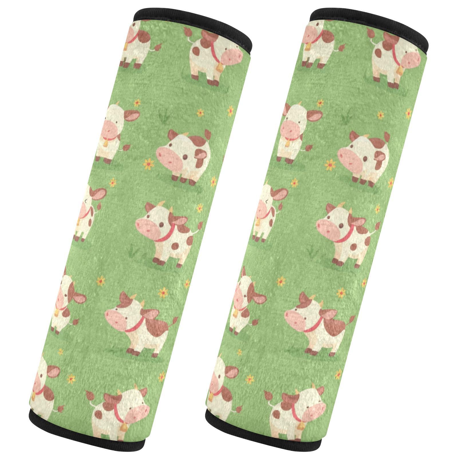 Seat Belt Covers 2 Pack Cute Baby Cow Car Seat Strap Covers Super Soft Cartoon Car Seat Neck Cover for Boys Girls Adults Babies S