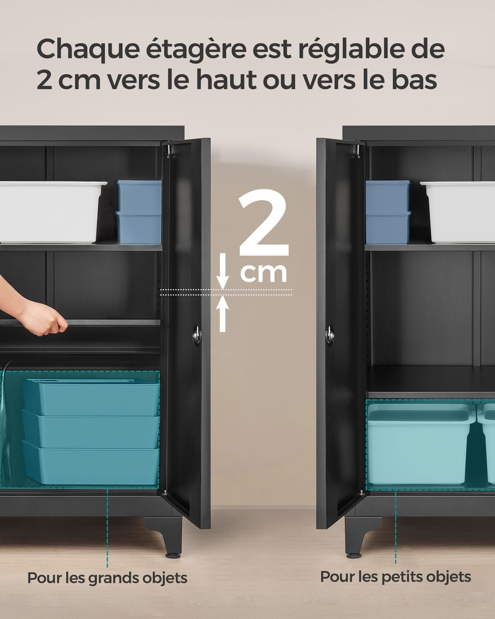 Helloshop26 Caisson de Bureau Placard Polyvalent Armoire de Bureau à 2 Portes verrouillable 40 x 60 x 90 cm Meuble de Rangement en Acier pour Bureau Salon Noir 12_0004831