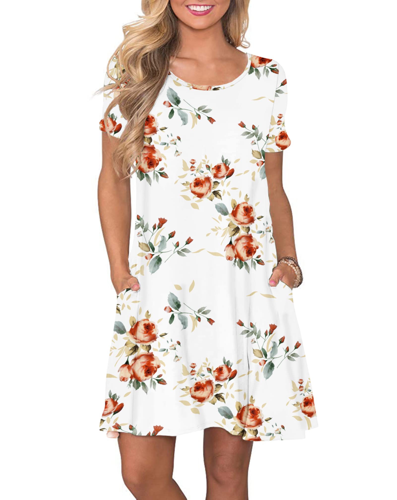 AUSELILY Vestidos Verano Mujer Vestido T-Shirt Casual Manga Corta con Bolsillos