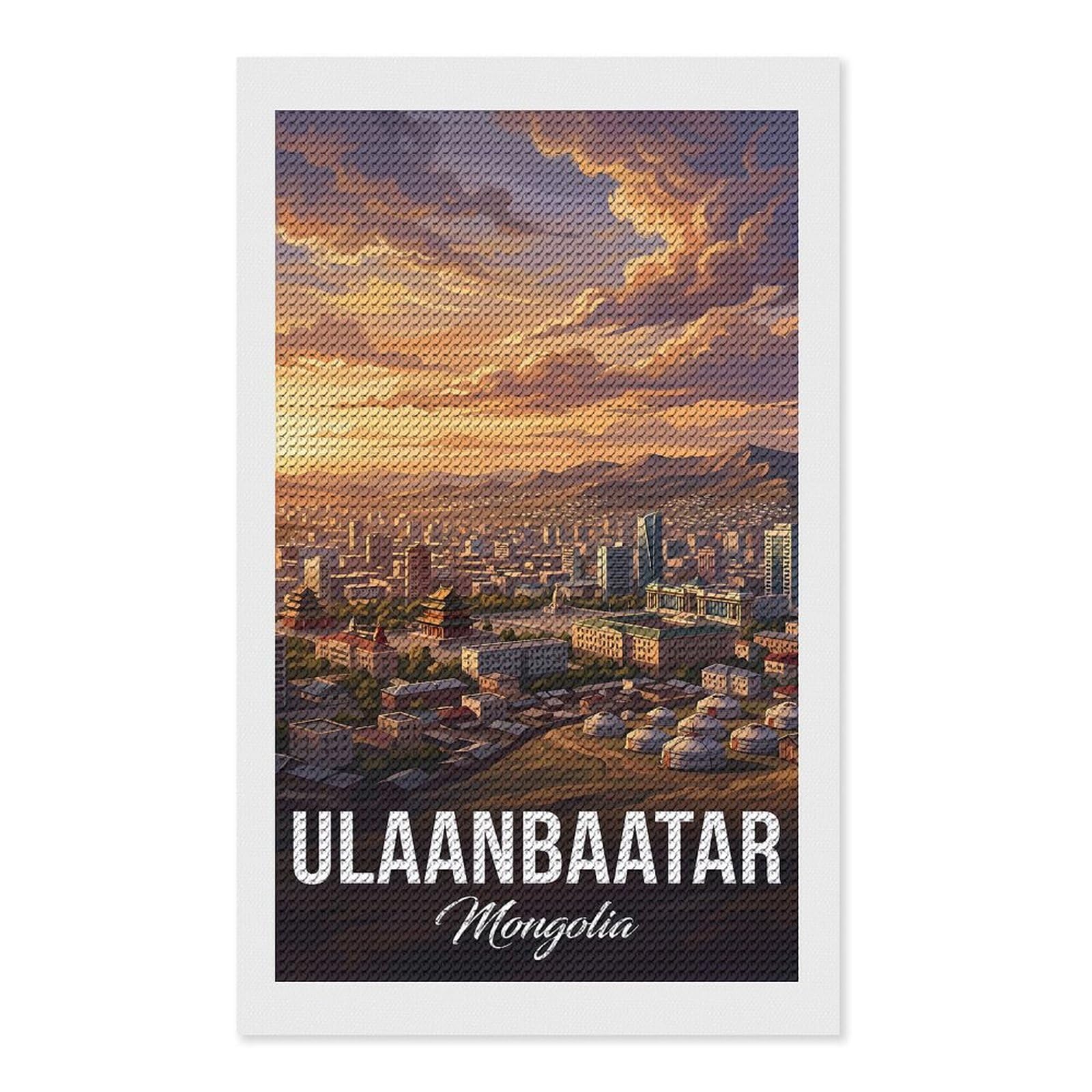 Junmoney Ulaanbaatar Mongolia Cityscape Round Drill Diamond Painting 12"x20", for Adults, Creative Leisure Activity, Office Decor, Holiday Gift Idea