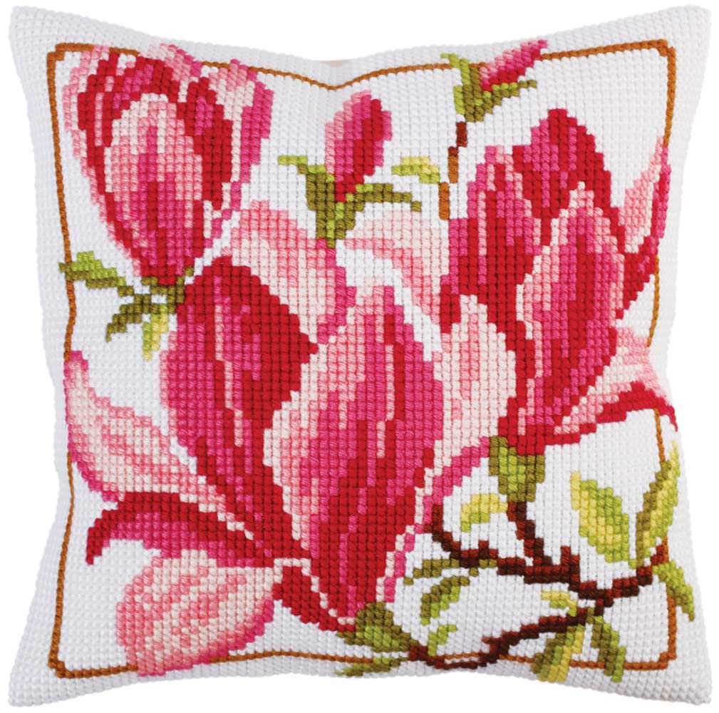 Collection D'Art Cushion KIT/Magnolia FLOWERS/40 X 40, Multi, 40 x 40cm