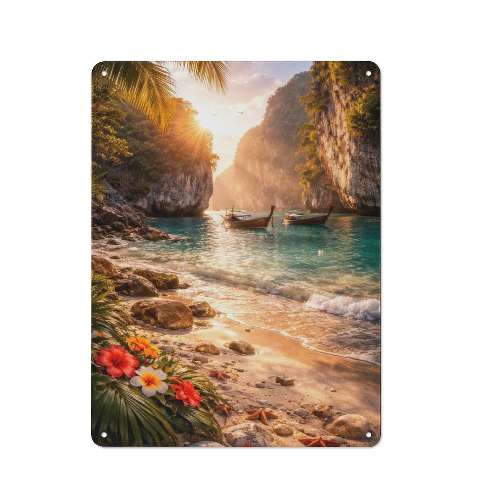 Junmoney Style-11 Rustic Tin Sign 40X30cm Featuring Tropical Beach Paradise At Sunset For Café Or Home Bar, Gift Idea At Christmas For Hospitality Decor Collectors