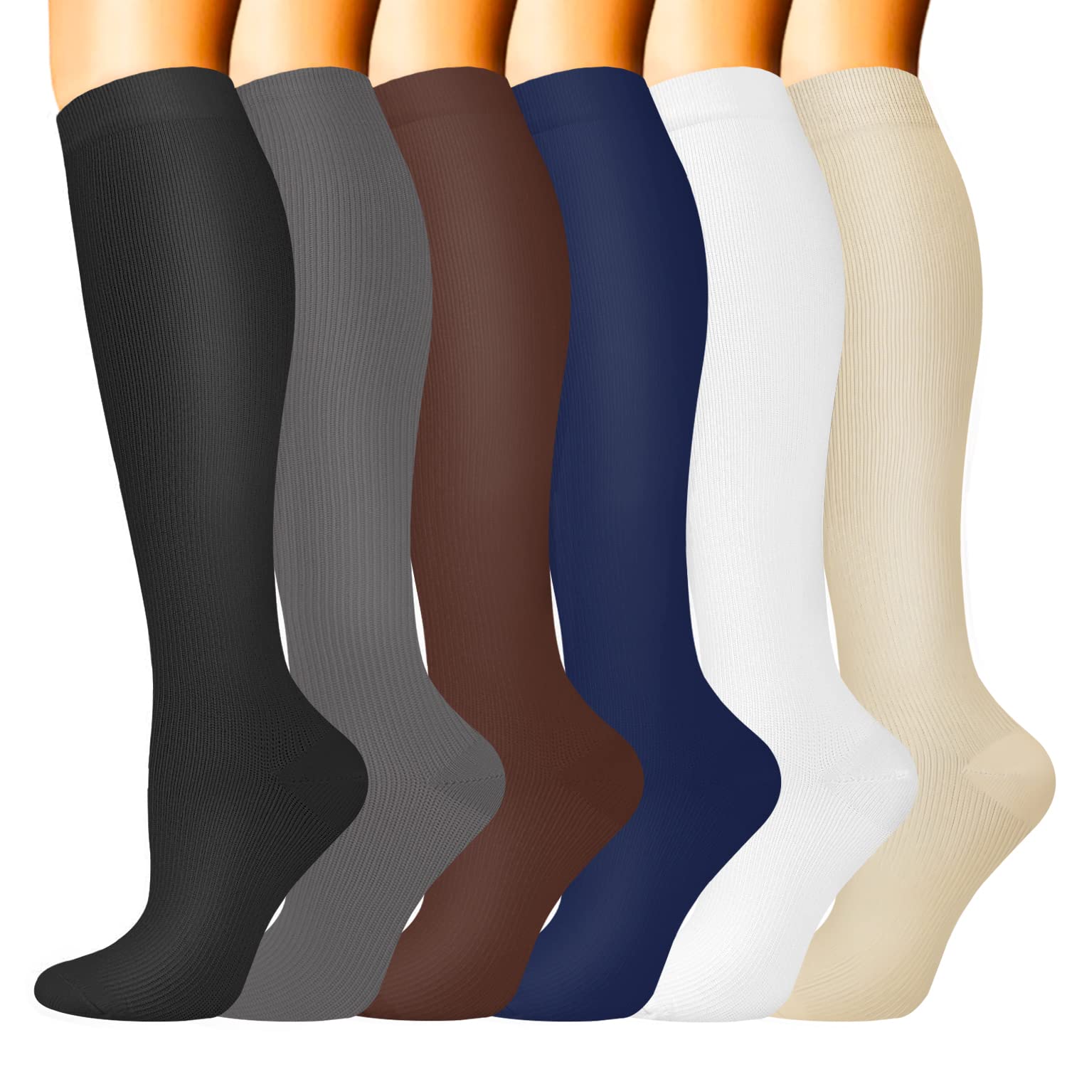 Sooverki Compression Socks for Women & Men 6 Pairs is Best Supportive Knee High Stockings for Circulation, Travel, Nurses