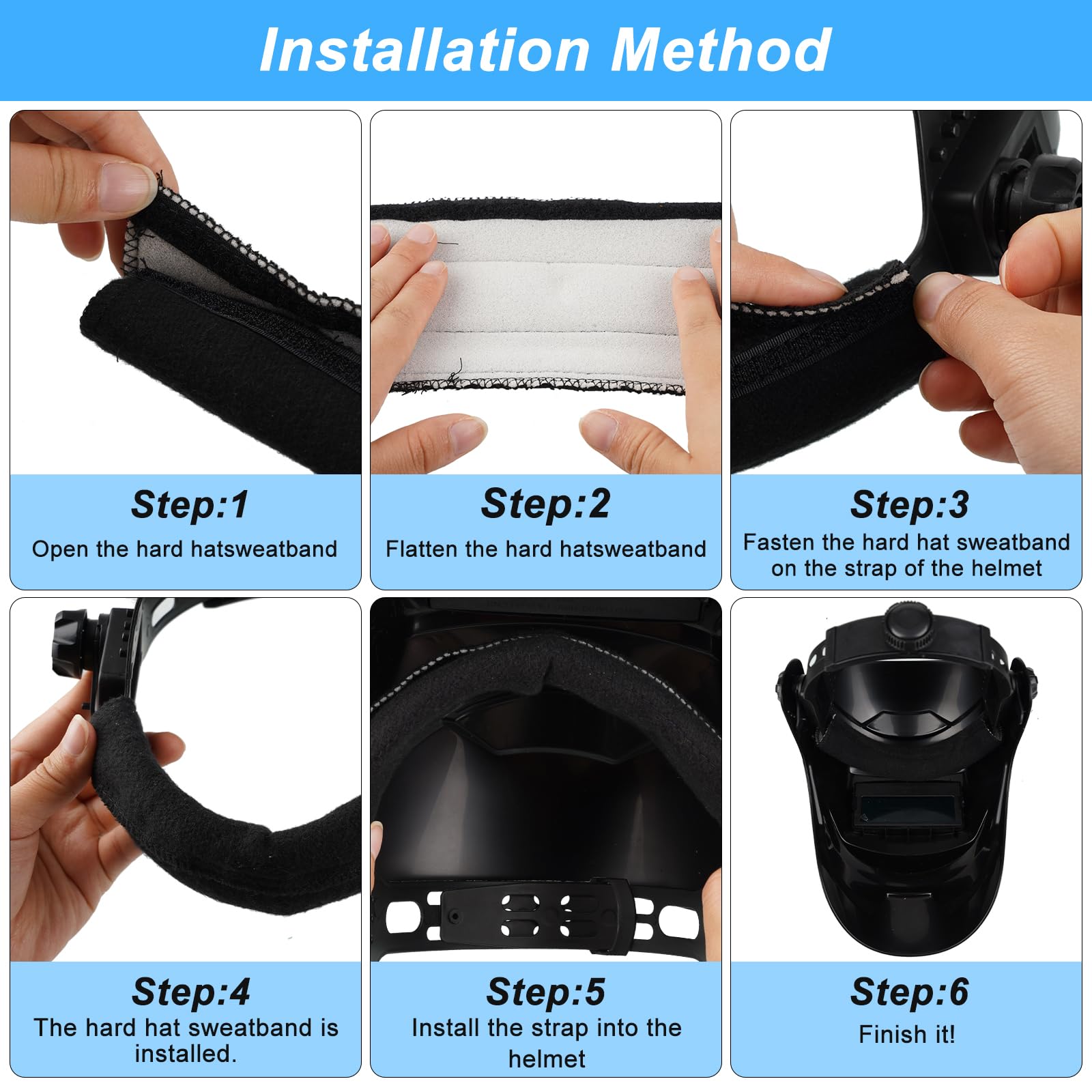 5 bandas de sudor para casco duro, color negro. Forro de banda de sombrero duro que te mantiene fresco y seco, accesorios de banda de casco duro de soldadura, soluciones duraderas y cómodas